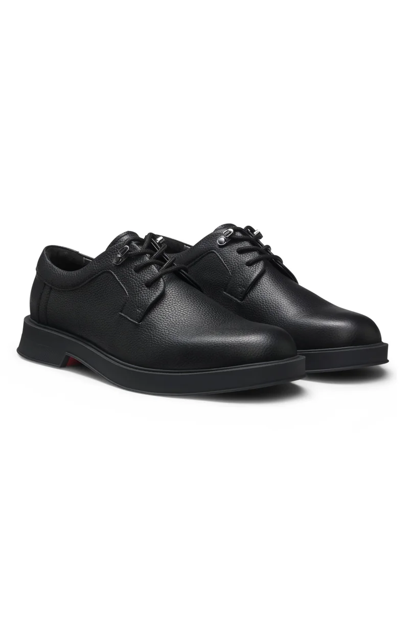 HUGO Grained-leather Derby shoes with lace hooks