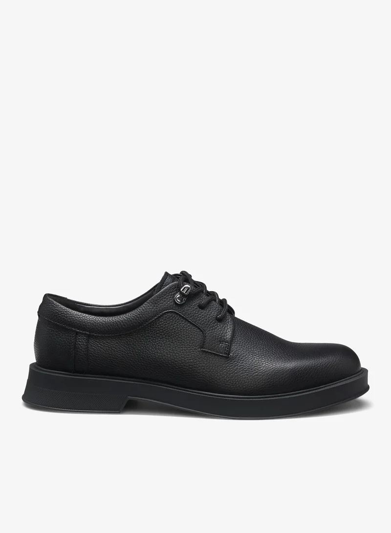 HUGO Grained-leather Derby shoes with lace hooks