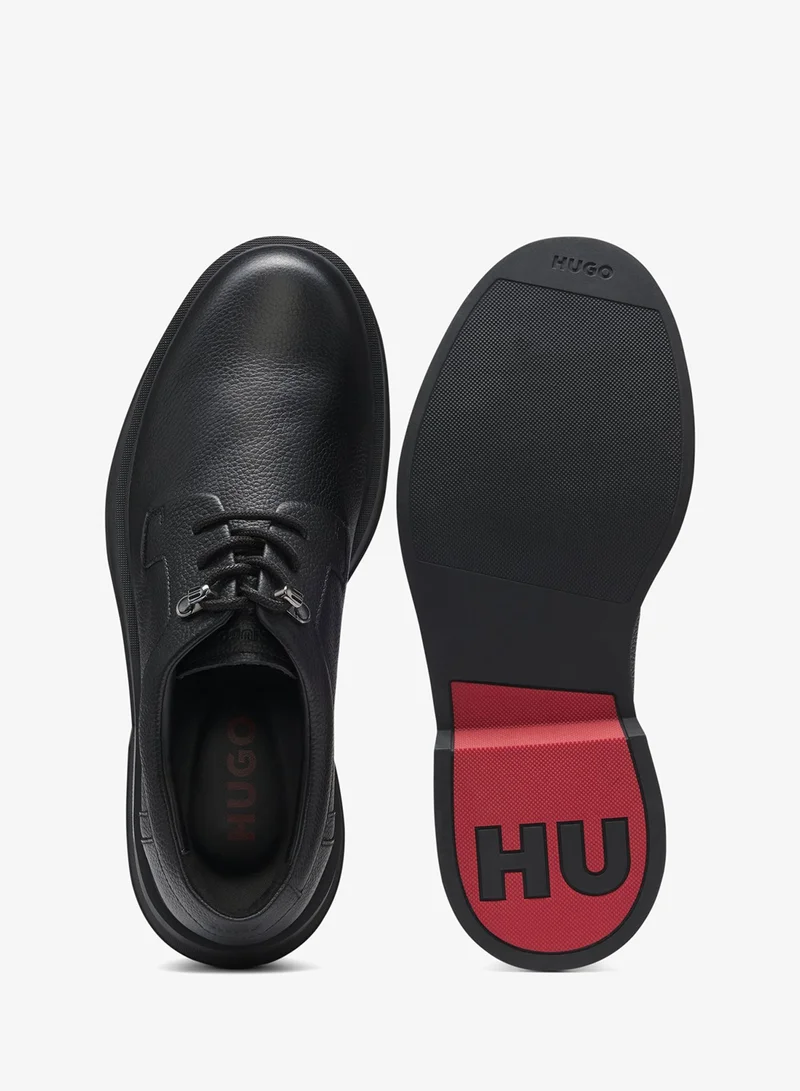 HUGO Grained-leather Derby shoes with lace hooks
