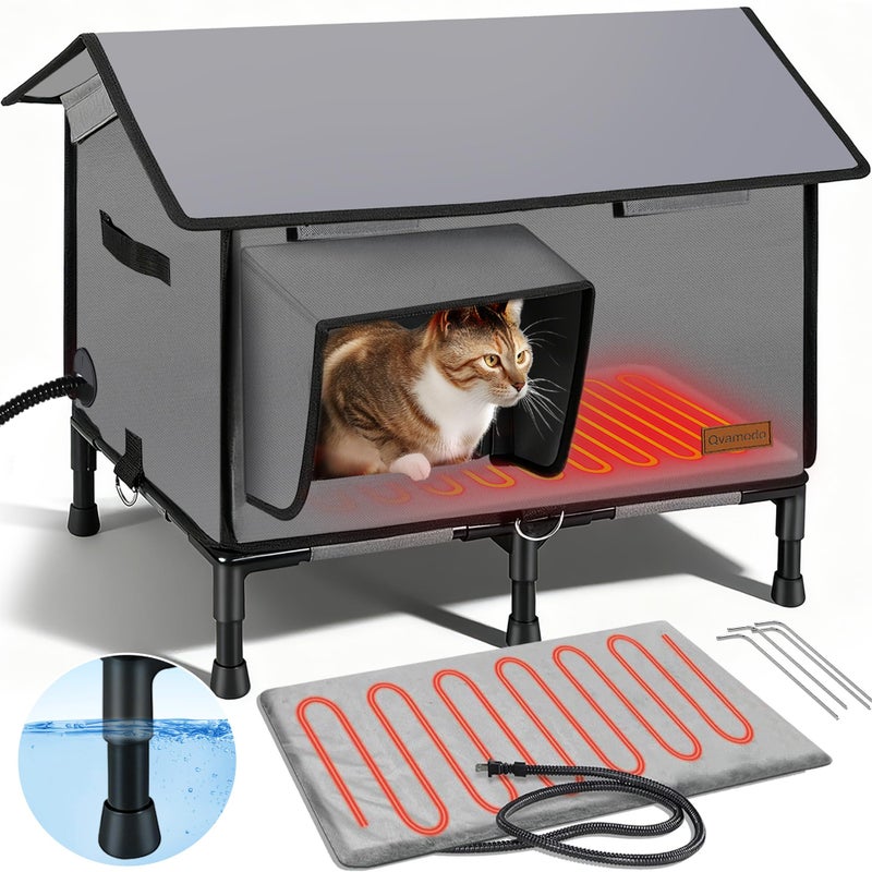 Qvamodo 6-Layer Heated Cat House, Ultra Sturdy Cat Houses for Outdoor Cats, 100% Waterproof 900D Oxford Fabric & Fully Insulated Weatherproof Heated Plush Pad for Outside Stray Barn Cat (Extra-Large) - Image 1