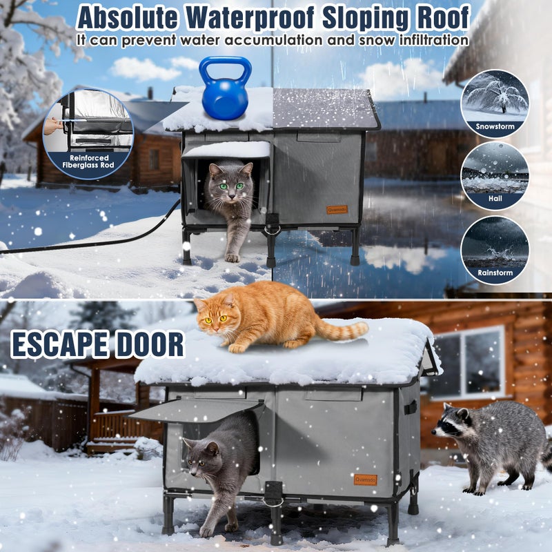 Qvamodo 6-Layer Heated Cat House, Ultra Sturdy Cat Houses for Outdoor Cats, 100% Waterproof 900D Oxford Fabric & Fully Insulated Weatherproof Heated Plush Pad for Outside Stray Barn Cat (Extra-Large) - Image 5