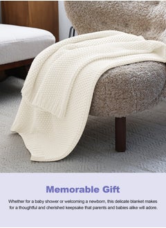 URbazaar Baby Blankets Knit Cable Babe Blanket Soft Airy Newborn Infant Receiving Swaddling Beige Neutral Crib Stroller 40"x30"  - Image 3