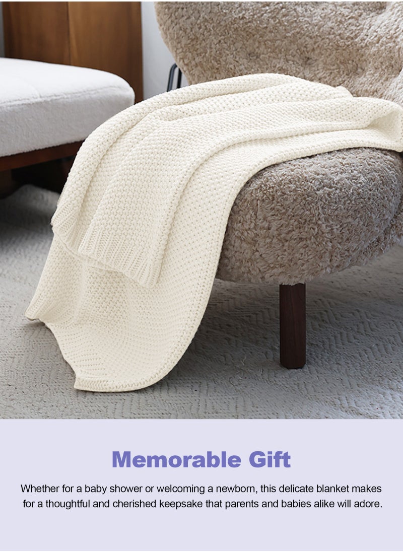 URbazaar - Baby Blankets Knit Cable Babe Blanket Soft Airy Newborn Infant Receiving Swaddling Beige Neutral Crib Stroller 40"x30" - Image 1