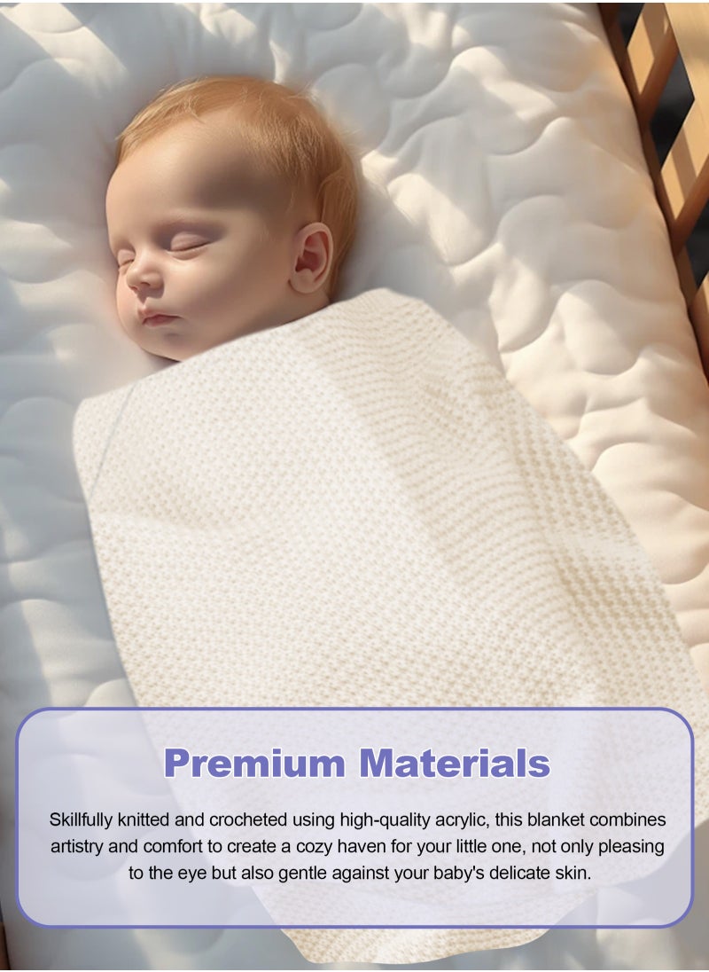 URbazaar - Baby Blankets Knit Cable Babe Blanket Soft Airy Newborn Infant Receiving Swaddling Beige Neutral Crib Stroller 40"x30" - Image 1