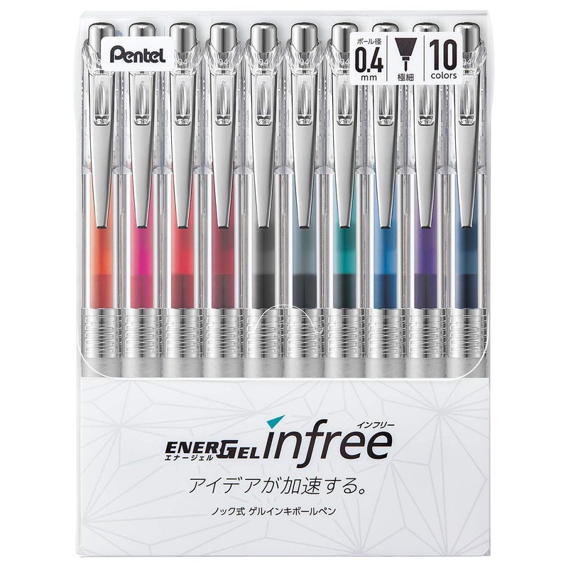 Pentel قلم حبر جل بنسل BLN74TL-10، إنرجيل في فري، 0.4 مم، 10 ألوان - Image 1