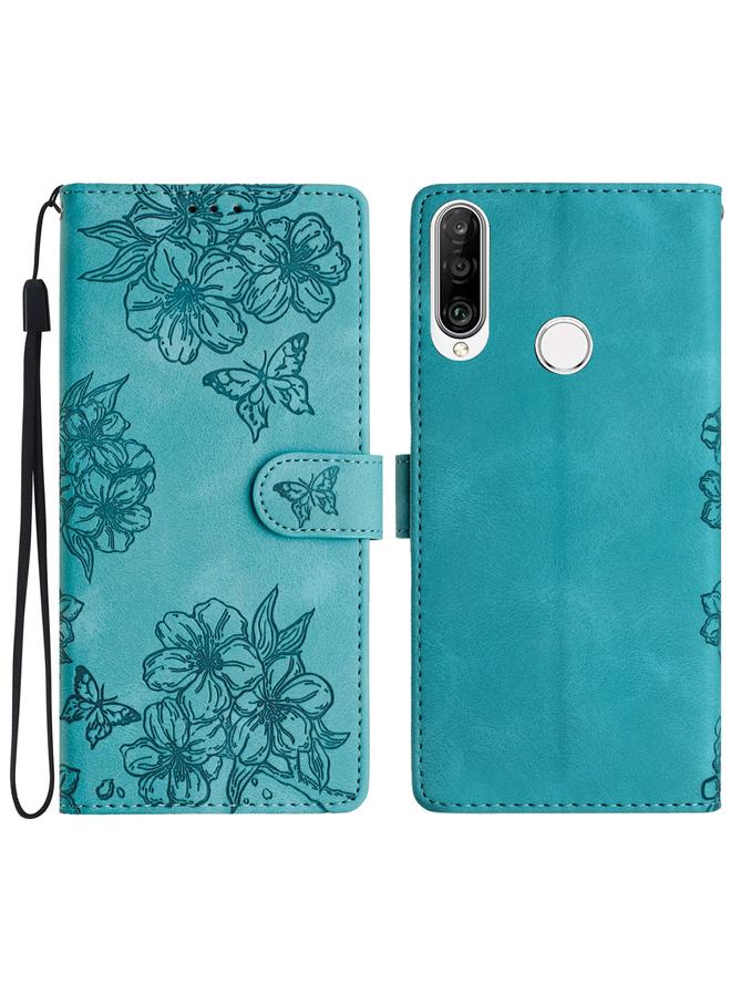 زبون جراب لهاتف Huawei P30 lite، جراب هاتف من البولي يوريثان المنقوش بنقشة زهور الكرز والفراشات - Image 1