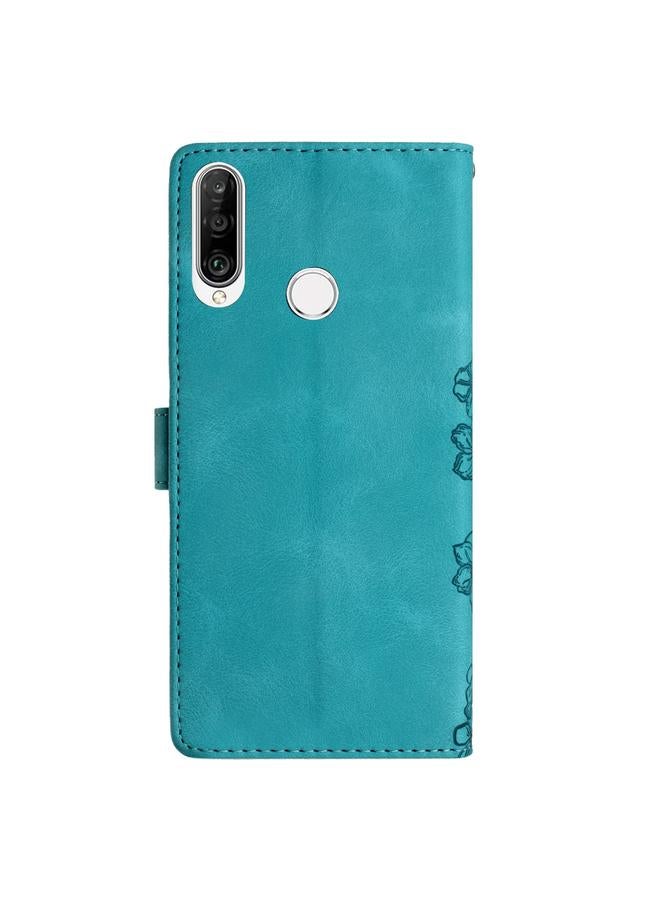زبون جراب لهاتف Huawei P30 lite، جراب هاتف من البولي يوريثان المنقوش بنقشة زهور الكرز والفراشات - Image 3