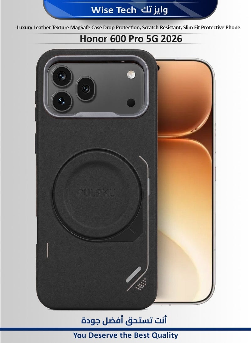 دبليو تيك جراب هاتف Honor 600 Pro 5G 2026 من الجلد الفاخر مع حماية من السقوط وخاصية MagSafe، مقاوم للخدوش، نحيف وخفيف - أسود - Image 1