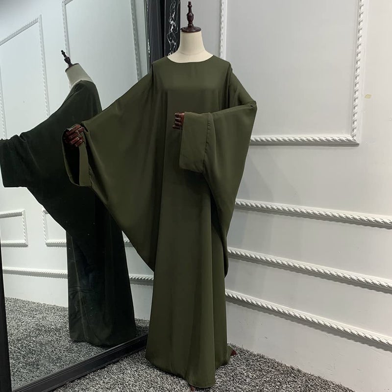 IKADEX Muslim Dress for Women Pakistani Kaftan Abaya Robe + Hijab Arabic Islamic Prayer Clothes Dubai Outfits Army Green Set - Image 4