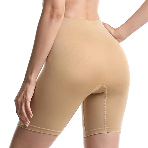 MELERIO Women's Slip Shorts, Comfortable Boyshorts Panties, Anti-chafing Spandex Shorts for Under Dress (Beige, 12-14) - Image 3