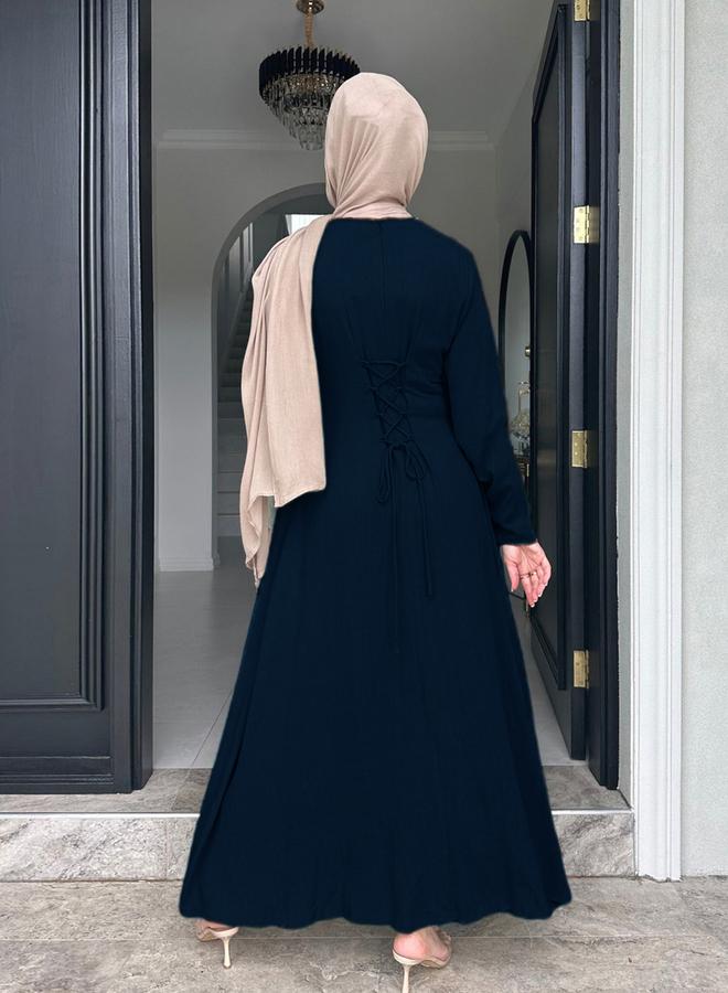 Take Two Navy Blue Long Sleeve A-Line Maxi Dress - Image 2