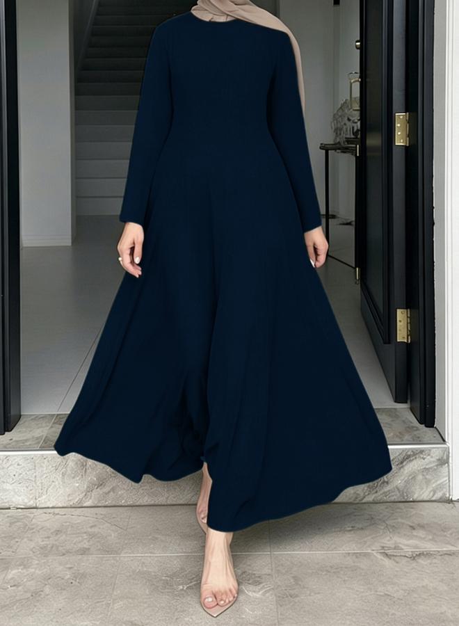 Take Two Navy Blue Long Sleeve A-Line Maxi Dress - Image 3