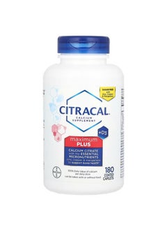 Citracal Maximum Plus Highly Soluble, Easily Digested, 630 mg Calcium Citrate With 1000 IU Vitamin D3, Bone Health Supplement for Adults, Caplets, 180 Count