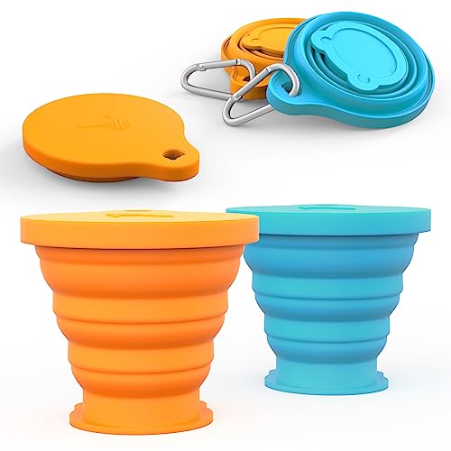 IYYI Collapsible Cup for Traveling, Silicone Foldable Cup, Camping Mug with Lid, Folding Mug for Camping, Hiking, Outdoors, Travel (2 Pack-Blue-Orange) - Image 1