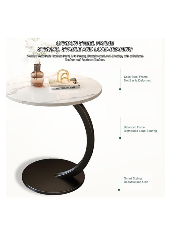 Modern Style Round Side Table C Shaped Coffee Table Living Room Sofa Side Table for Indoor Living Room Bedroom Office Outdoor Small Spaces