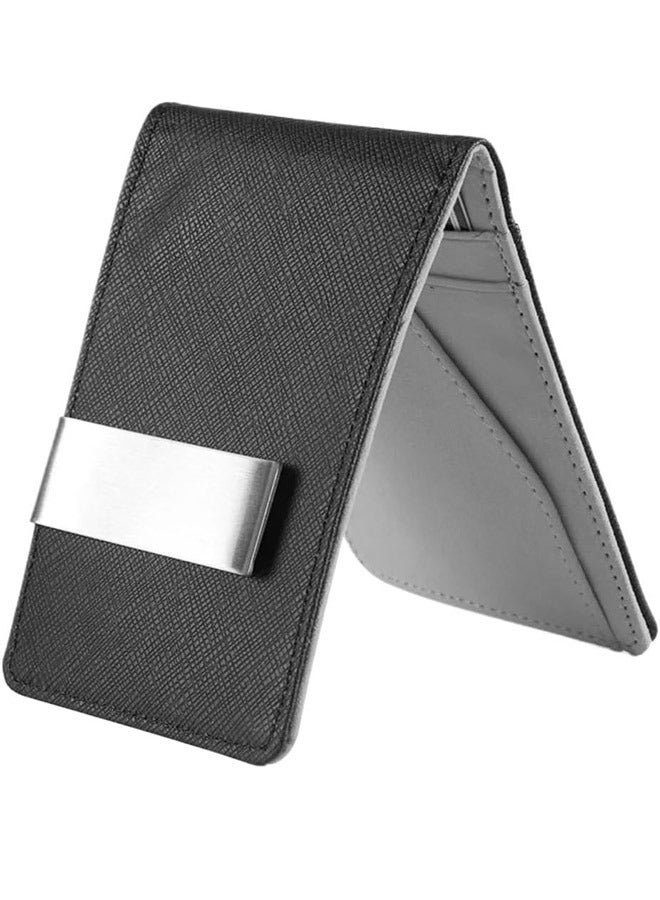 Black Men's Slim Wallet ,Faux Leather Money Clip Slim Wallet ID Credit Card Storage Holder Purse - Image 1