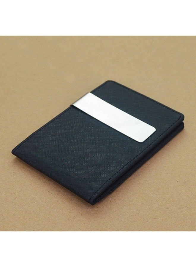 Black Men's Slim Wallet ,Faux Leather Money Clip Slim Wallet ID Credit Card Storage Holder Purse - Image 2