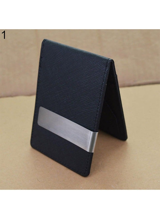 Black Men's Slim Wallet ,Faux Leather Money Clip Slim Wallet ID Credit Card Storage Holder Purse - Image 3