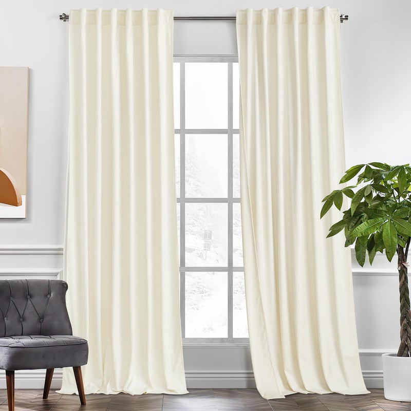 KGORGE Ivory Velvet Curtains 120 inches 2 Panels Velvet Blackout Curtains for Bedroom Living Room Soft Darkening Thermal Insulating Window Drapes Back Tab Rod Pocket W 52 x L 120