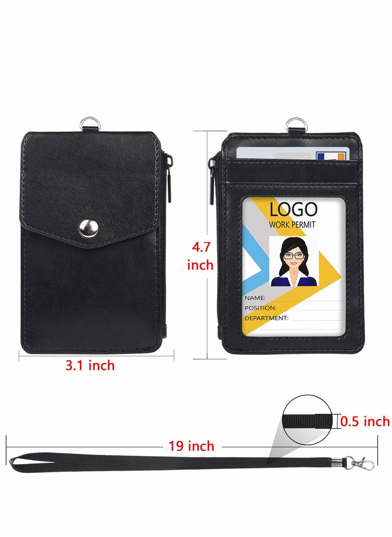 Excefore Badge Holder with Zipper PU Leather ID Card Wallet 1 Clear Window and 3 Slots Secure Cover Nylon Lanyard for Office School ID, Credit Cards, Driver Licence  - Image 4