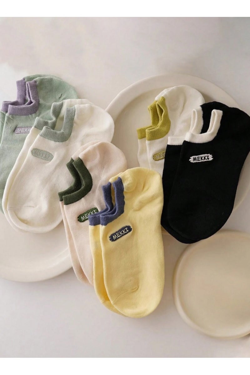 ميكن 7 أزواج من الجوارب النسائية القصيرة عند الكاحل بألوان سادة – قطن ناعم قابل للتنفس مع حافة ملونة وشعار جانبي للاستخدام اليومي - Image 4
