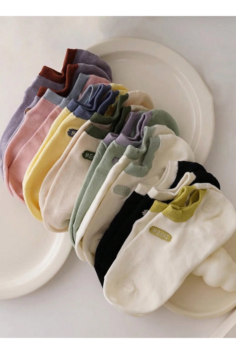 ميكن 7 أزواج من الجوارب النسائية القصيرة عند الكاحل بألوان سادة – قطن ناعم قابل للتنفس مع حافة ملونة وشعار جانبي للاستخدام اليومي - Image 2