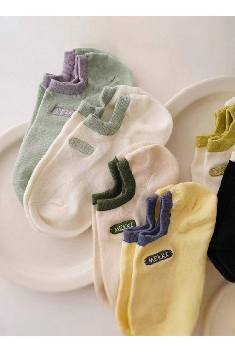 ميكن 7 أزواج من الجوارب النسائية القصيرة عند الكاحل بألوان سادة – قطن ناعم قابل للتنفس مع حافة ملونة وشعار جانبي للاستخدام اليومي - Image 3