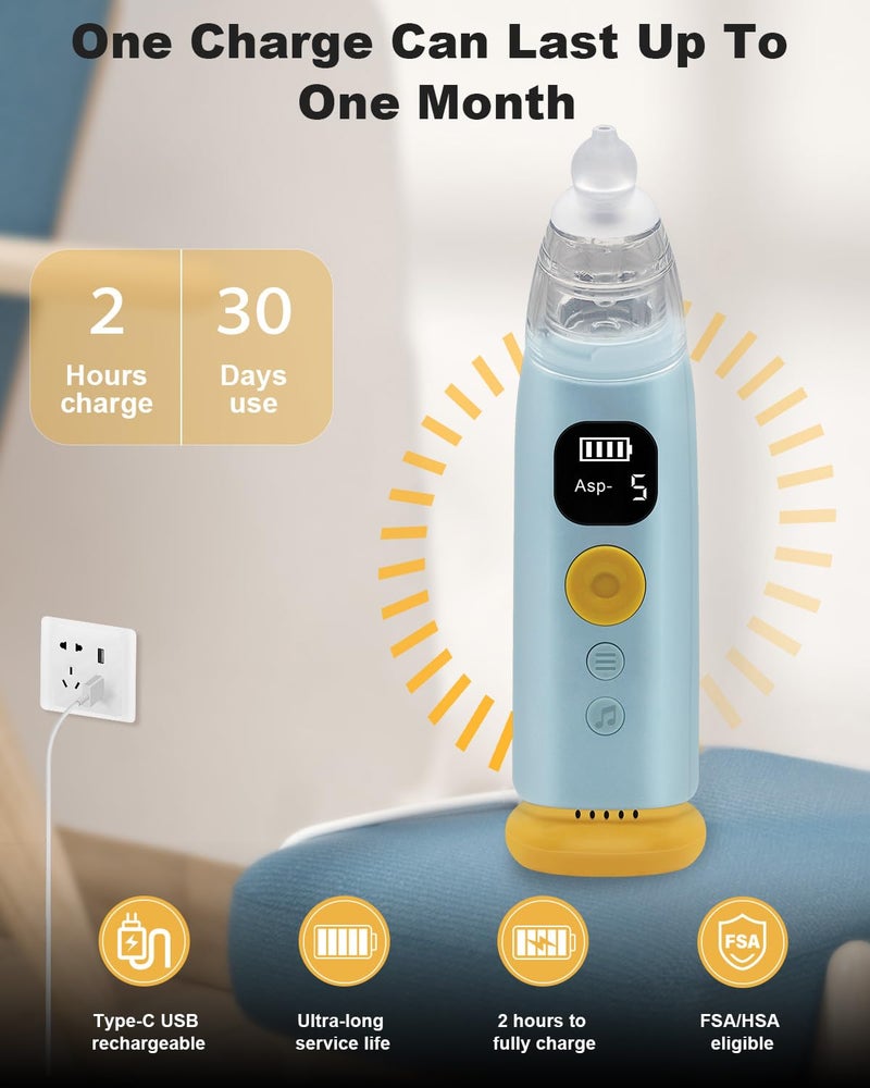 Aurofluvia Newborn Electric Nasal Aspirator, Newborn Nasal Aspirator, 5 Suction Levels and 3 Silicone Tips, with 8 Music and Relaxing Lights - Image 5