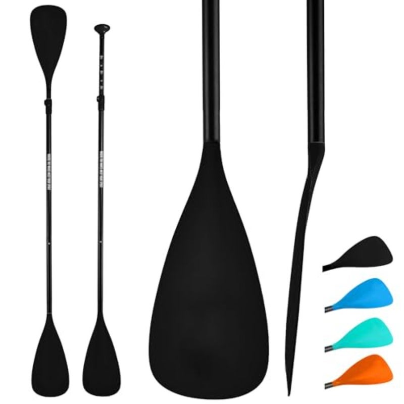 SUP Paddle 3-Piece 4-Piece Detachable Floating Board Paddleable Paddle Adjustable Kayak Paddle Durable Alloy Portable 2-Sided Paddle for Surfing, Home, Travel Black - Image 1