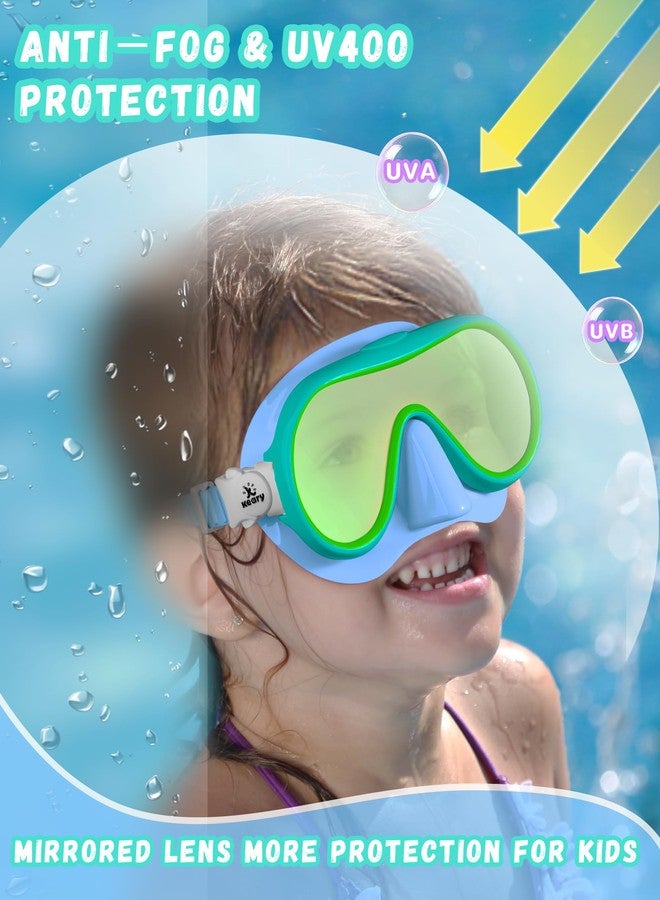 Keary Kids Snorkel Set 6-14 8-12 4-7 Kid Snorkeling Diving Mask and Dry Snorkel Kit for Boys Girls Youth Anti Fog Swim Goggles with Nose Cover Anti-UV Dry Snorkeling Gear for Kids Mirrored Lens, Green - Image 4