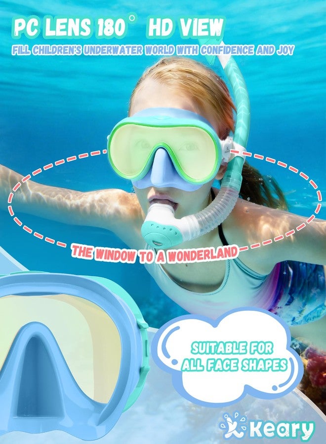 Keary Kids Snorkel Set 6-14 8-12 4-7 Kid Snorkeling Diving Mask and Dry Snorkel Kit for Boys Girls Youth Anti Fog Swim Goggles with Nose Cover Anti-UV Dry Snorkeling Gear for Kids Mirrored Lens, Green - Image 3
