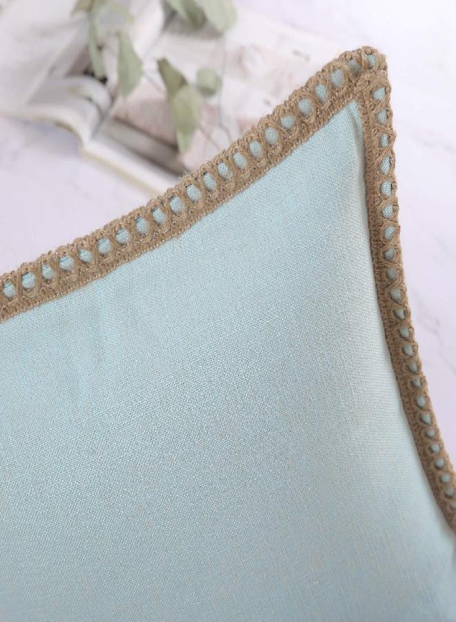 Phantoscope Phantoscope Pack of 2 Farmhouse Decorative Throw Pillow Covers Burlap Linen Trimmed Tailored Edges, Light Turquoise 26 x 26 inches, 65 x 65 cm - Image 2