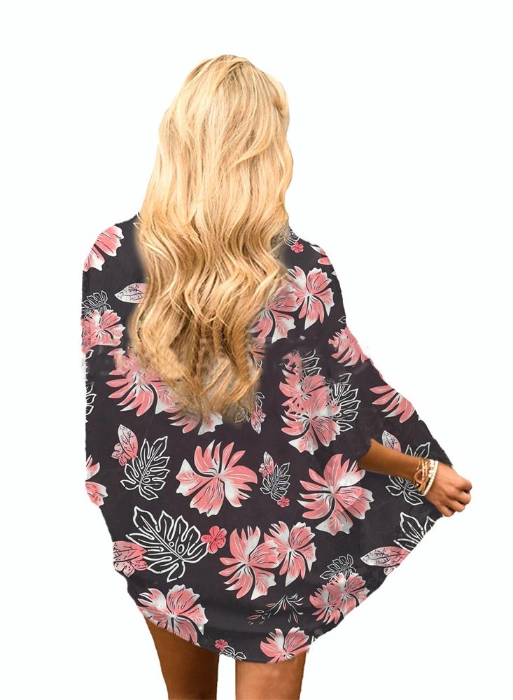 RIOXS Womens Beach Cover ups Floral Print Kimono Casual Cardigans Beach Dress Swimsuit Cover ups  - Image 3