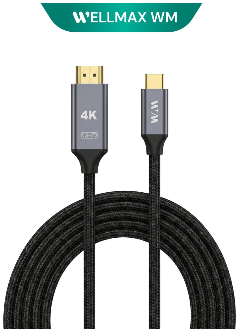 WELLMAX WM WELLMAX HDC803 USB-C to HDMI Cable 4K Ultra HD High-Speed Converter Cable for Laptop MacBook Smartphone TV Projector | Type-C to HDMI Adapter Cable | Plug & Play HDR Display Support - Image 1