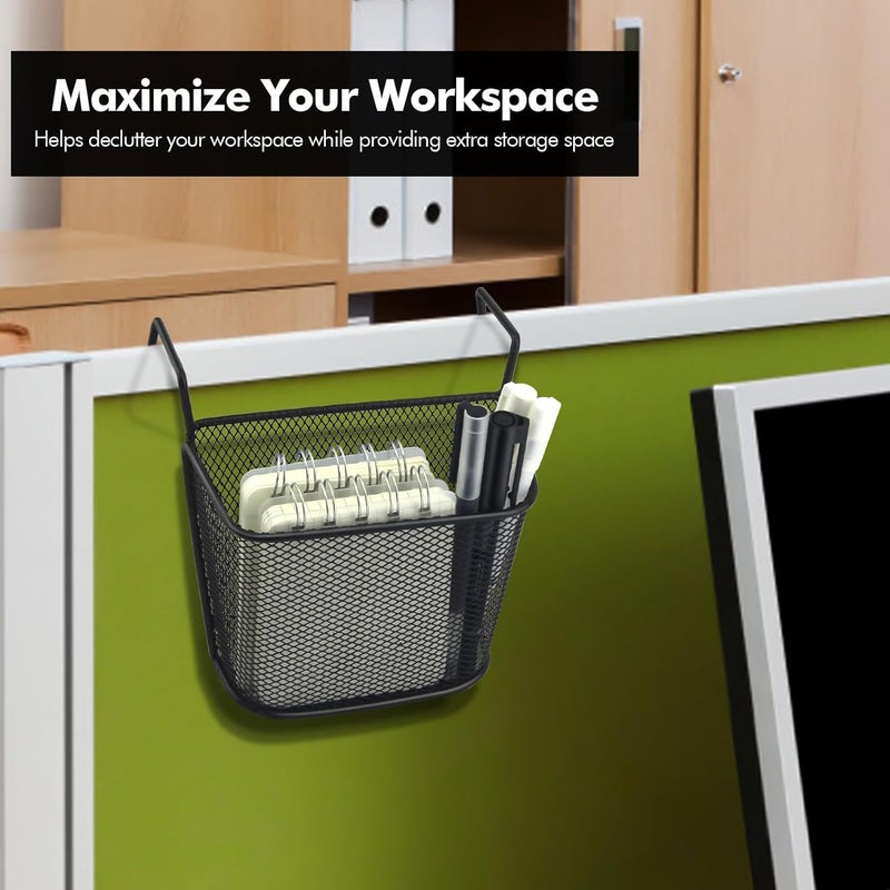 Cubicle Hanging Basket - Small Metal Mesh Shelf Storage Organizer, 2PCS, Black - Image 3