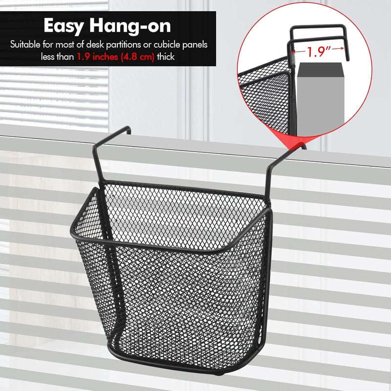 Cubicle Hanging Basket - Small Metal Mesh Shelf Storage Organizer, 2PCS, Black - Image 2