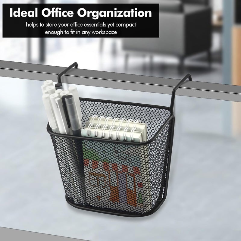 Cubicle Hanging Basket - Small Metal Mesh Shelf Storage Organizer, 2PCS, Black - Image 4