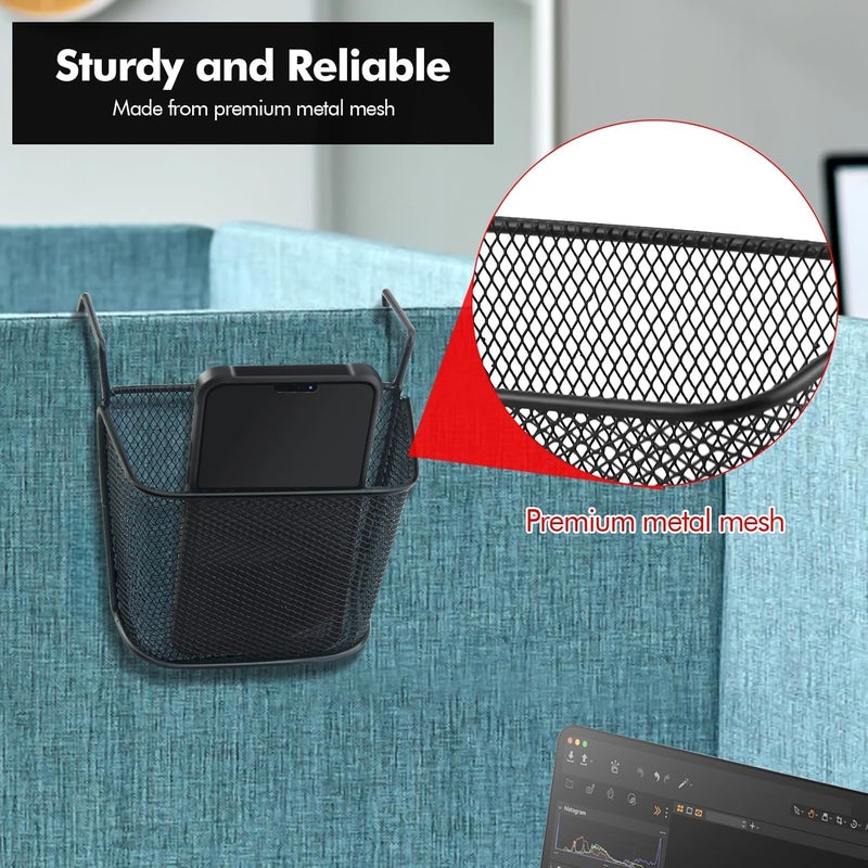 Cubicle Hanging Basket - Small Metal Mesh Shelf Storage Organizer, 2PCS, Black - Image 5