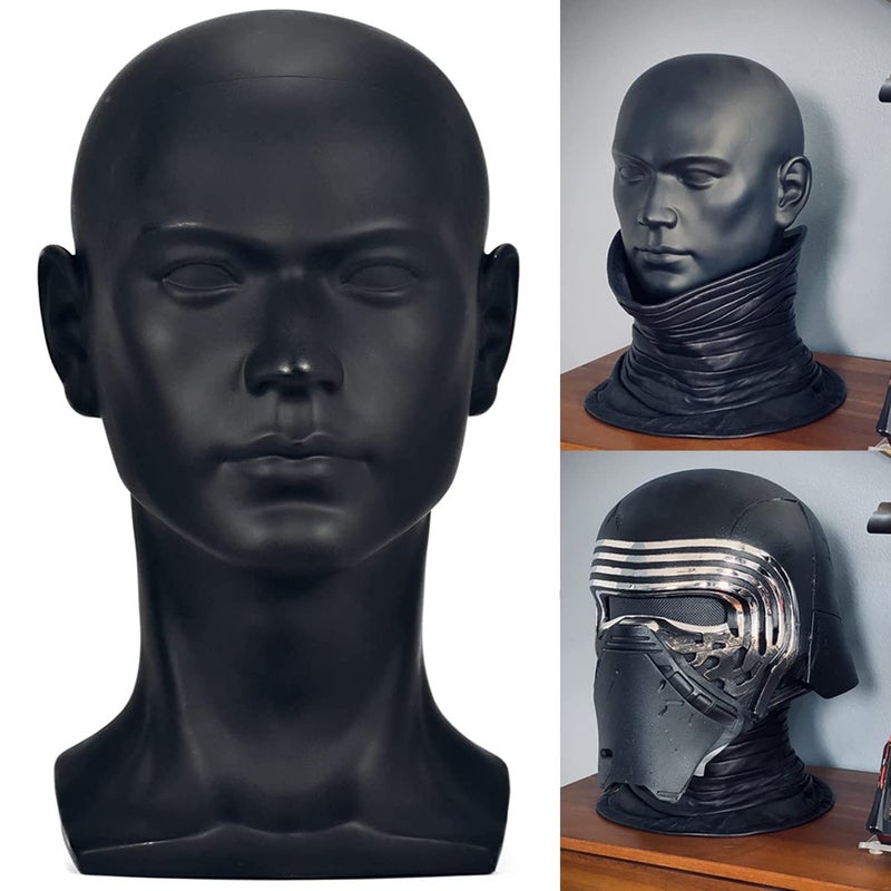 FanLin Male Mannequin Head Professional Manikin Head for Display Wigs Hats Headphone Mask Sunglasses Jewelry and Scravat Display Stand (Matte-Black) - Image 2
