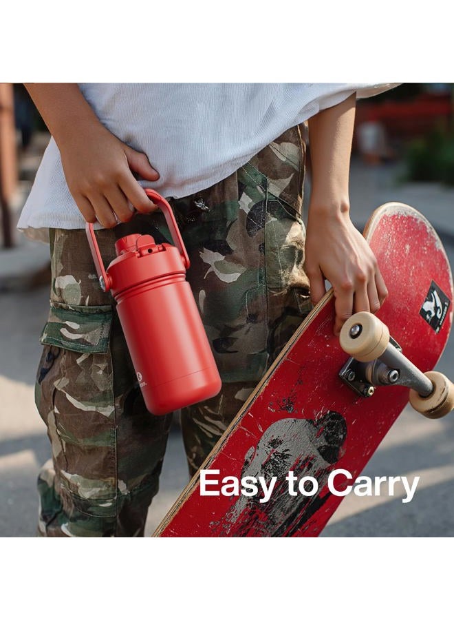ENCOOL Kids Insulated Water Bottle with Straw - 12oz Stainless Steel Water Bottle with Dual Spouts, Leak-Proof, BPA-Free, Double Wall Vacuum Keeps Cold for 24 Hours for Sports, Travel, School (Cream Moon) - Image 2