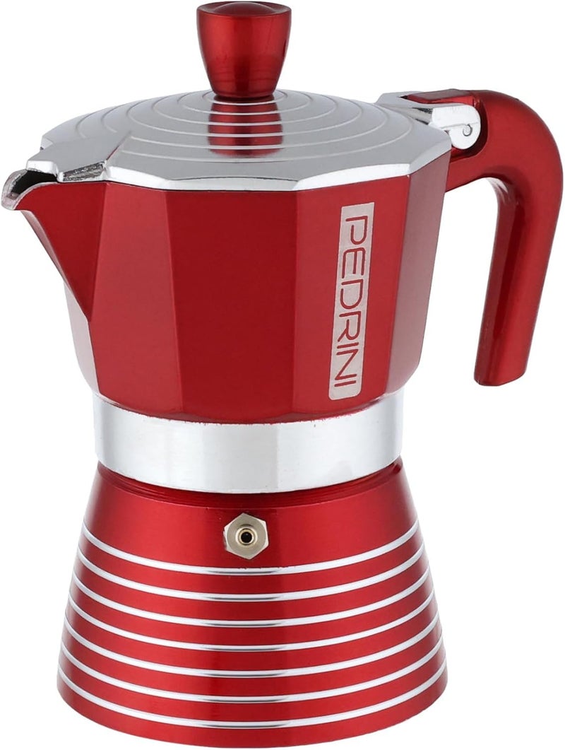PEDRINI- Italy, Infinity Moka Pot 2 Cup Coffee Maker/Mocha Pot/Coffee Filter, Aluminium, Italian Made .(Passion Red, 2 Cup) - Image 3