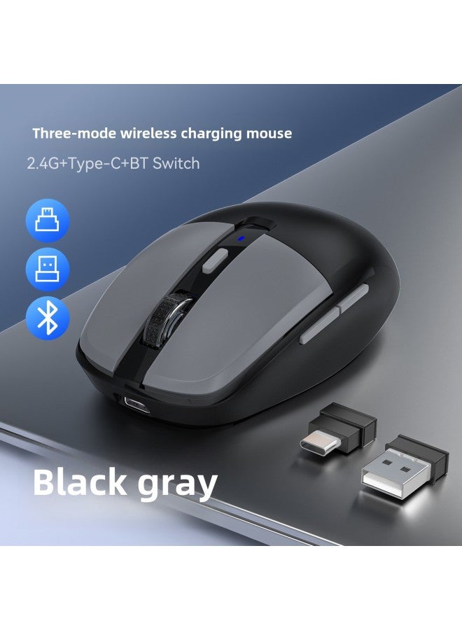 Girls Milk Color USB2.4G/type-c2.4G Bluetooth 5.1 Three-mode Wireless Mouse Mute Charging Mouse-Color:Black And Gray—three-mode Hardcover - Image 1