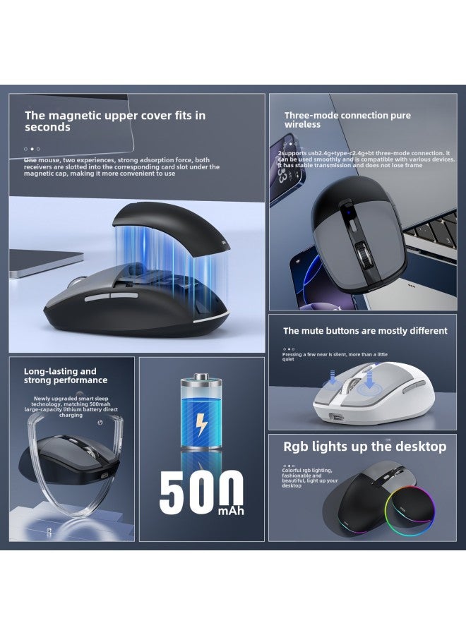 Girls Milk Color USB2.4G/type-c2.4G Bluetooth 5.1 Three-mode Wireless Mouse Mute Charging Mouse-Color:Black And Gray—three-mode Hardcover - Image 5
