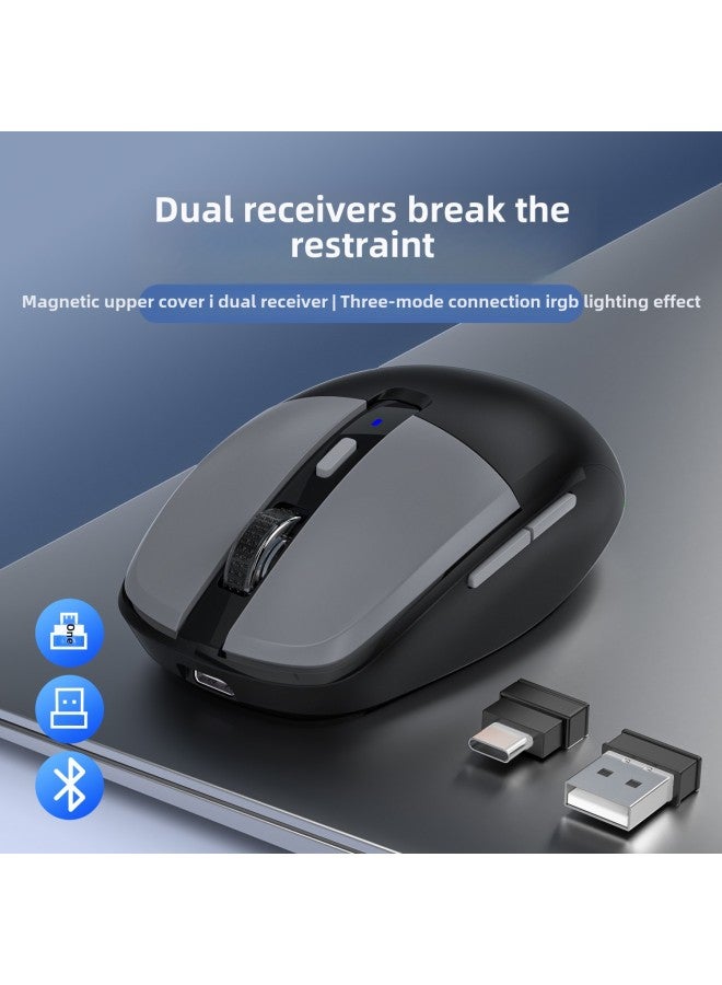Girls Milk Color USB2.4G/type-c2.4G Bluetooth 5.1 Three-mode Wireless Mouse Mute Charging Mouse-Color:Black And Gray—three-mode Hardcover - Image 3