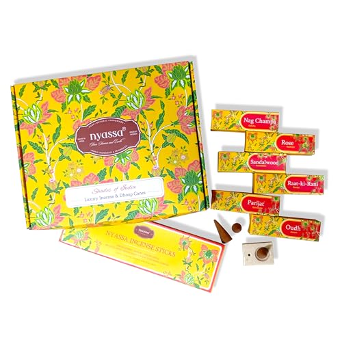 Nyassa Shades of India Luxury Incense & Dhoop Cones Gift Set | Premium Collection of 5 Dhoop Cones & 6 Handcrafted Incense Stick | Floral & Woody Fragrance | Pure Long-Lasting Dhoop Cones - Image 1