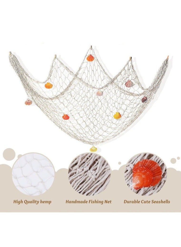 Bukela Decorative Fishing Net with SeaShells 1.5M*2M Nautical Fish Net Decoration Mediterranean Style Hanging Photo Netting Wall Hanging Decor for Party Home - Image 2