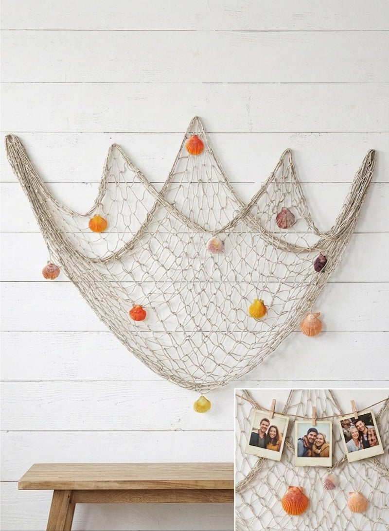 Bukela Decorative Fishing Net with SeaShells 1.5M*2M Nautical Fish Net Decoration Mediterranean Style Hanging Photo Netting Wall Hanging Decor for Party Home - Image 1