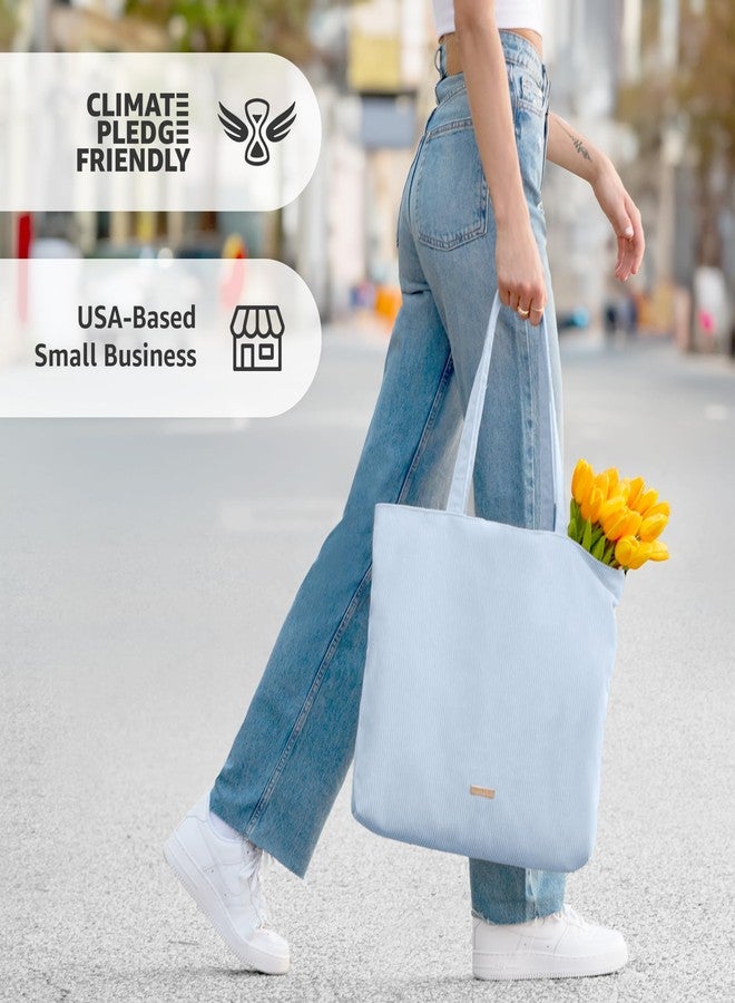 VANDEL Corduroy Tote Bag for Women and Men with Zipper and Inner Pockets. Tote Bag with Zipper, Cute Tote Bag Aesthetic, Sky, Regular, Sky - Image 4