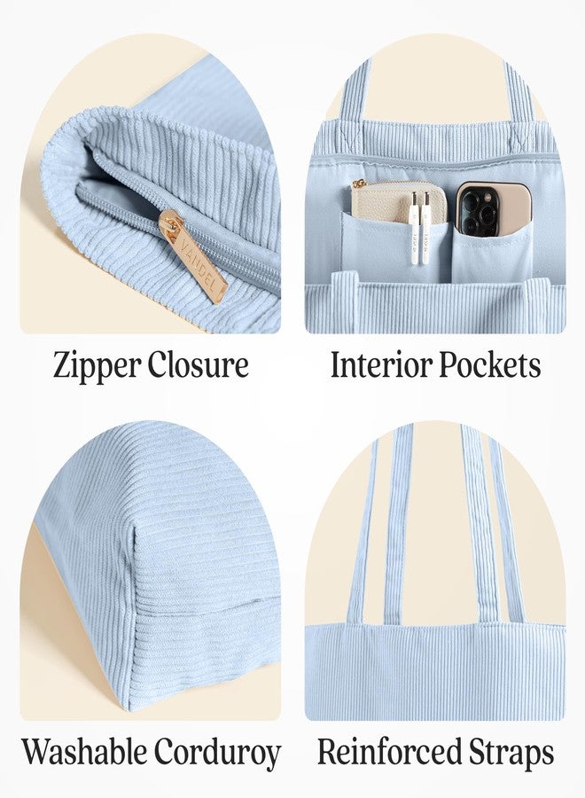 VANDEL Corduroy Tote Bag for Women and Men with Zipper and Inner Pockets. Tote Bag with Zipper, Cute Tote Bag Aesthetic, Sky, Regular, Sky - Image 3