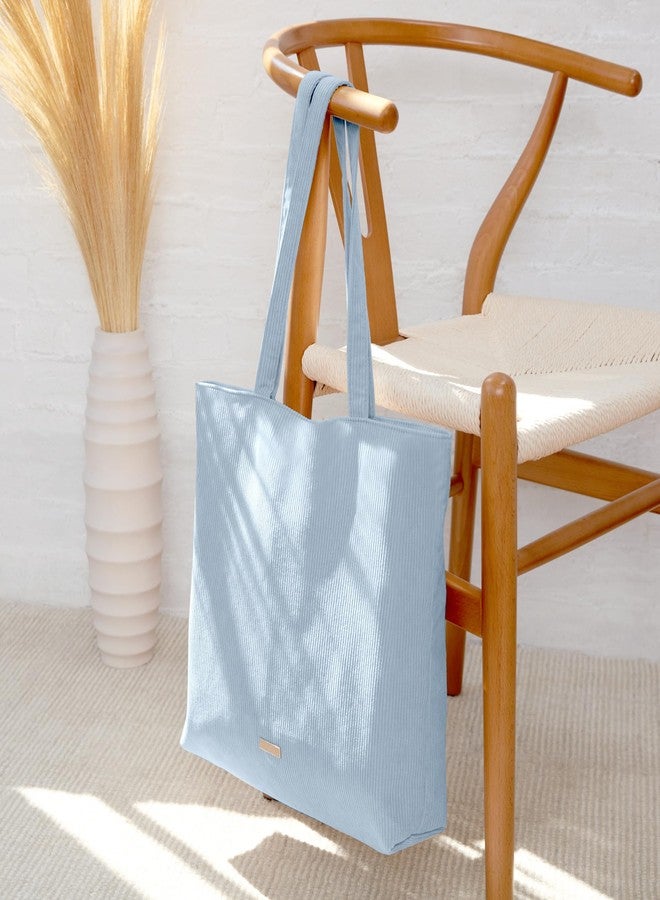 VANDEL Corduroy Tote Bag for Women and Men with Zipper and Inner Pockets. Tote Bag with Zipper, Cute Tote Bag Aesthetic, Sky, Regular, Sky - Image 2